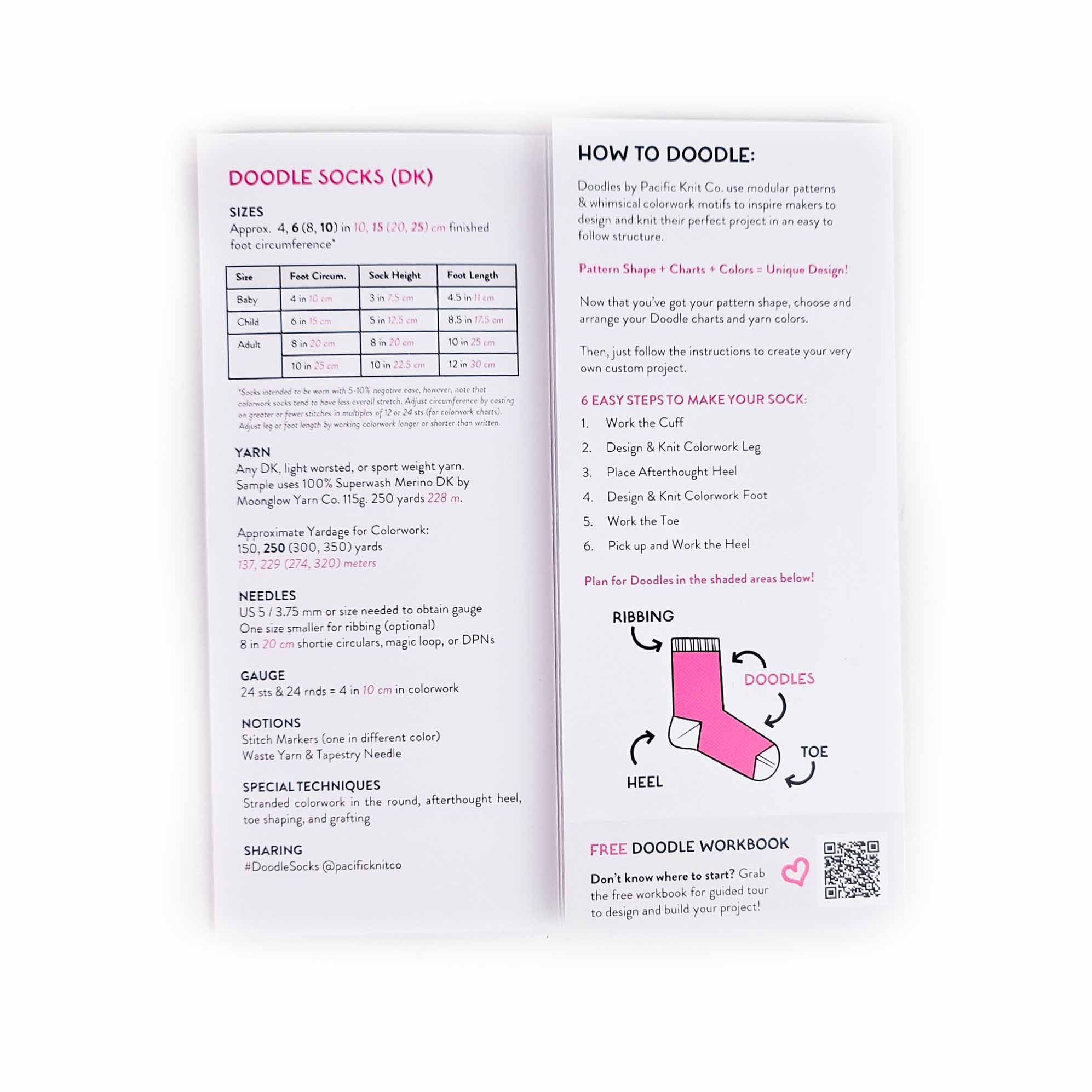 Top Down DK Socks Doodle Pattern (Physical Pattern)