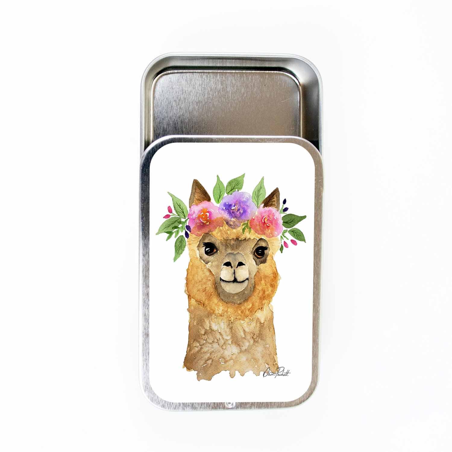 Flower Alpaca Stitch Marker Storage Tin