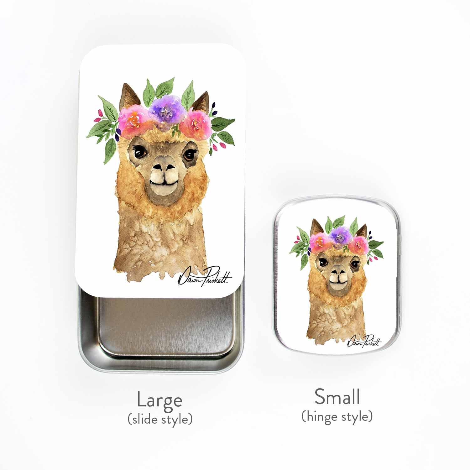 Flower Alpaca Stitch Marker Storage Tin