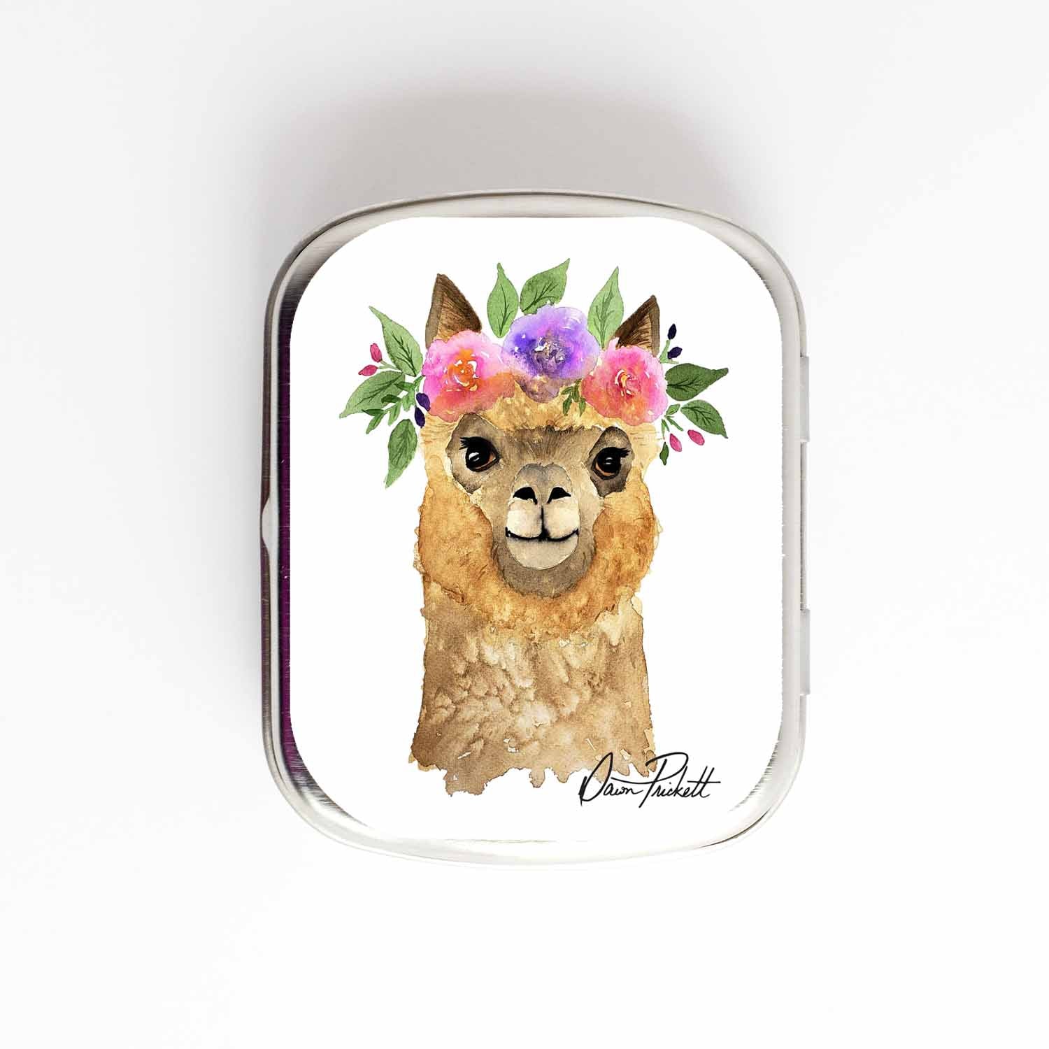 Flower Alpaca Stitch Marker Storage Tin