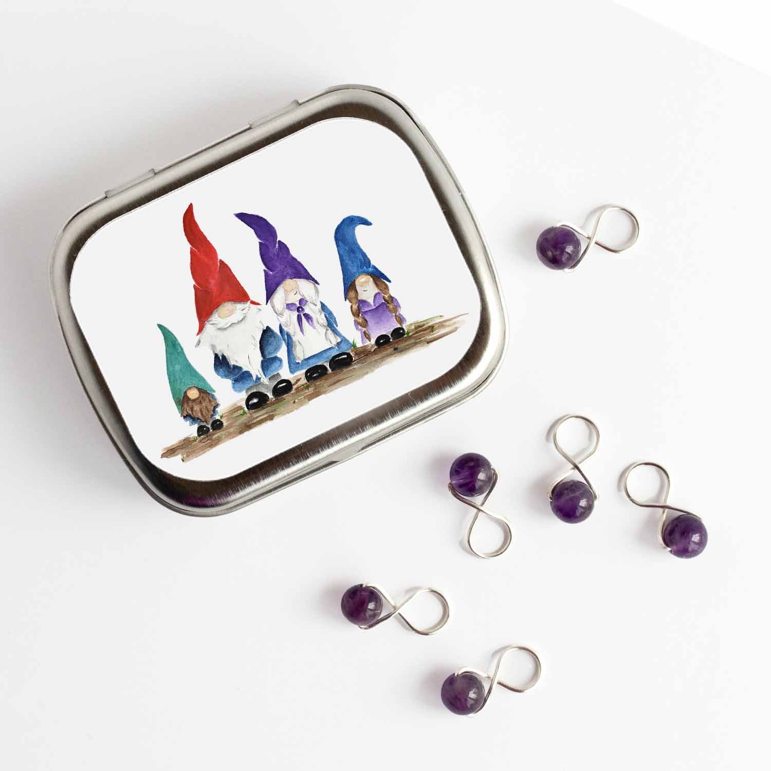 Gnome Family Stitch Marker Tin