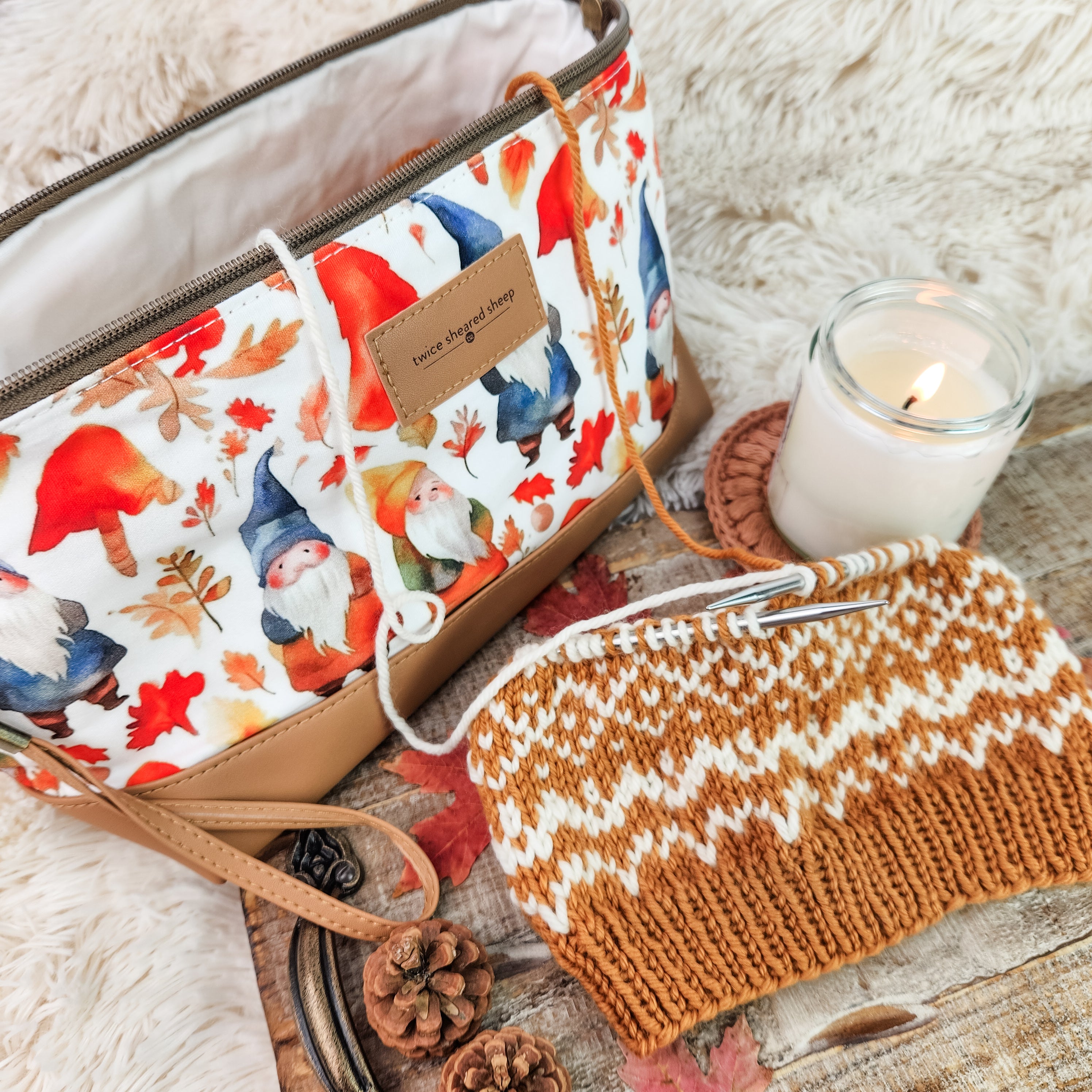 Gnome Friends Trinity Bag – Medium Zippered Knitting Project Bag