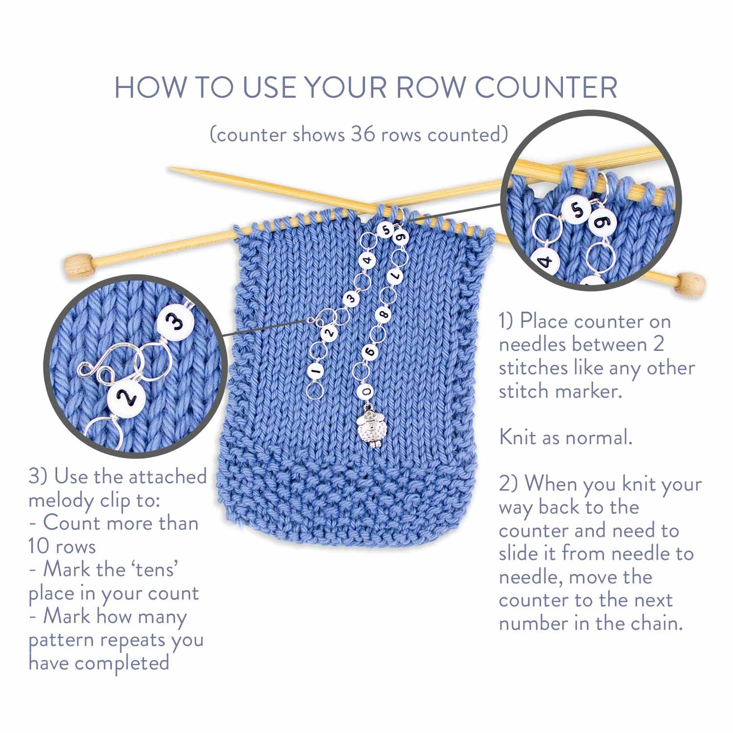 Amsonia Blue Crystal Flower Chain Row Counter for Knitting or Crochet