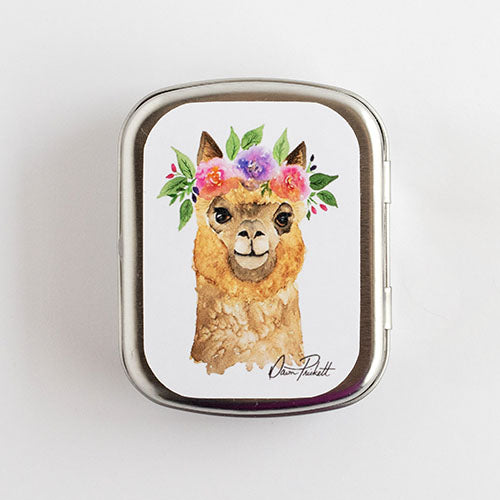 Flower Alpaca Stitch Marker Storage Tin