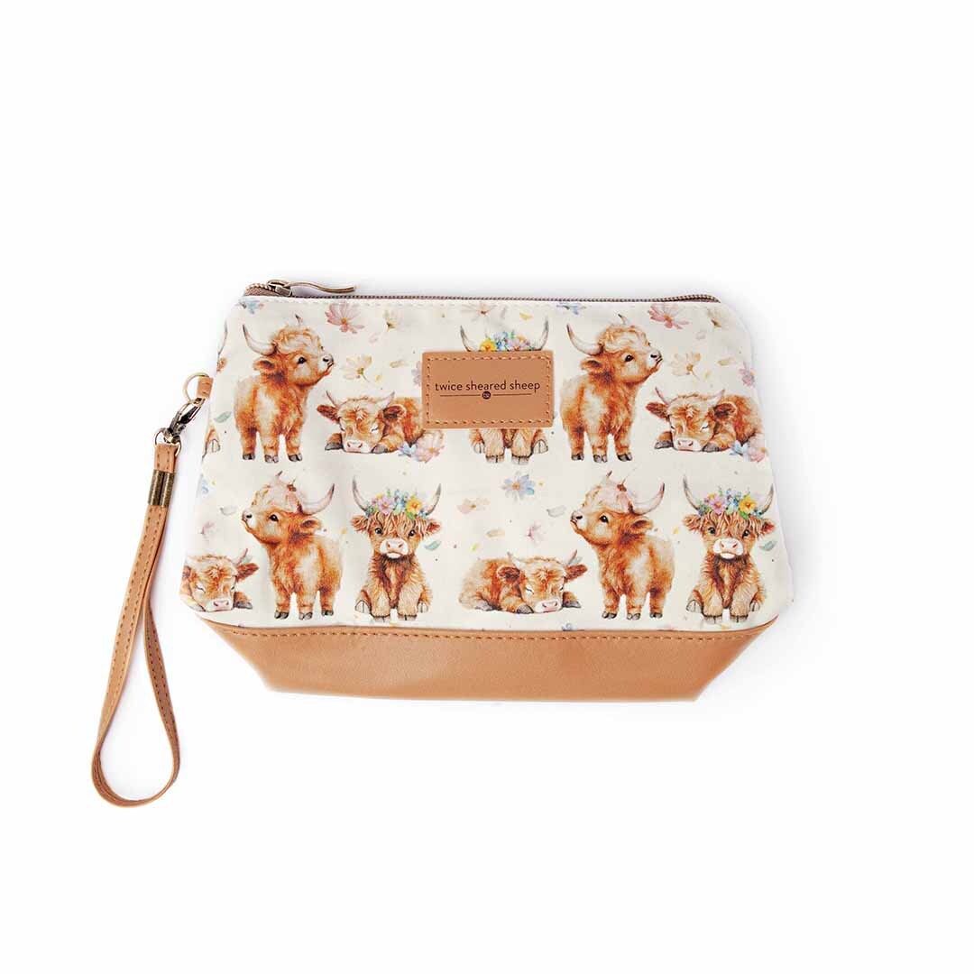 Mini Trini Bag – Small Zippered Sock Project Bag - Highland Cow