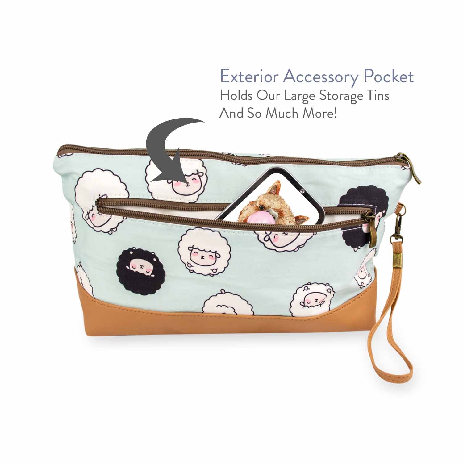 PRE-ORDER - Chubby Sheep Trinity Bag – Small Zippered Knitting Project Bag – Seafoam - Shipping In Early June