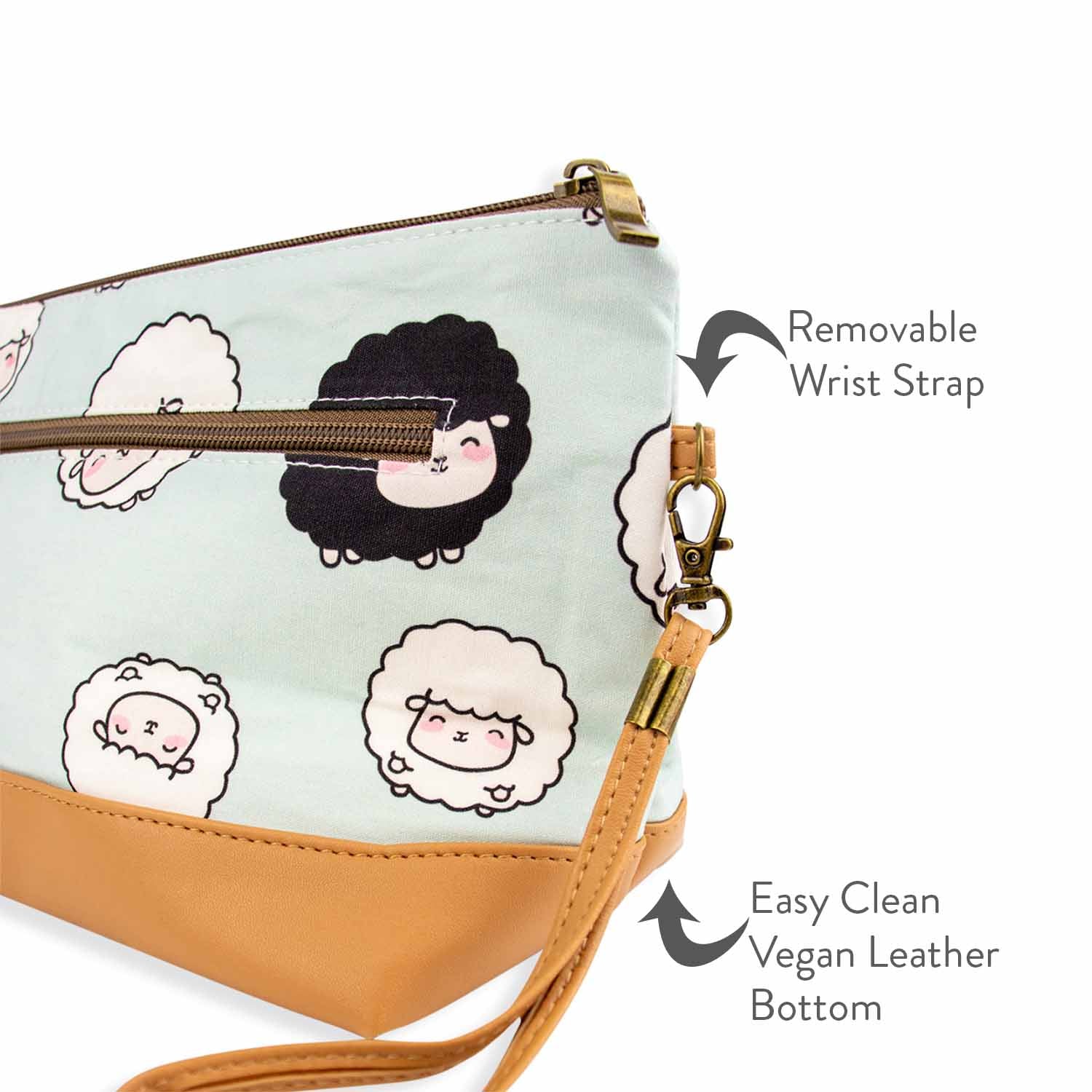 Chubby Sheep Trinity Bag – Medium Zippered Knitting Project Bag – Seafoam