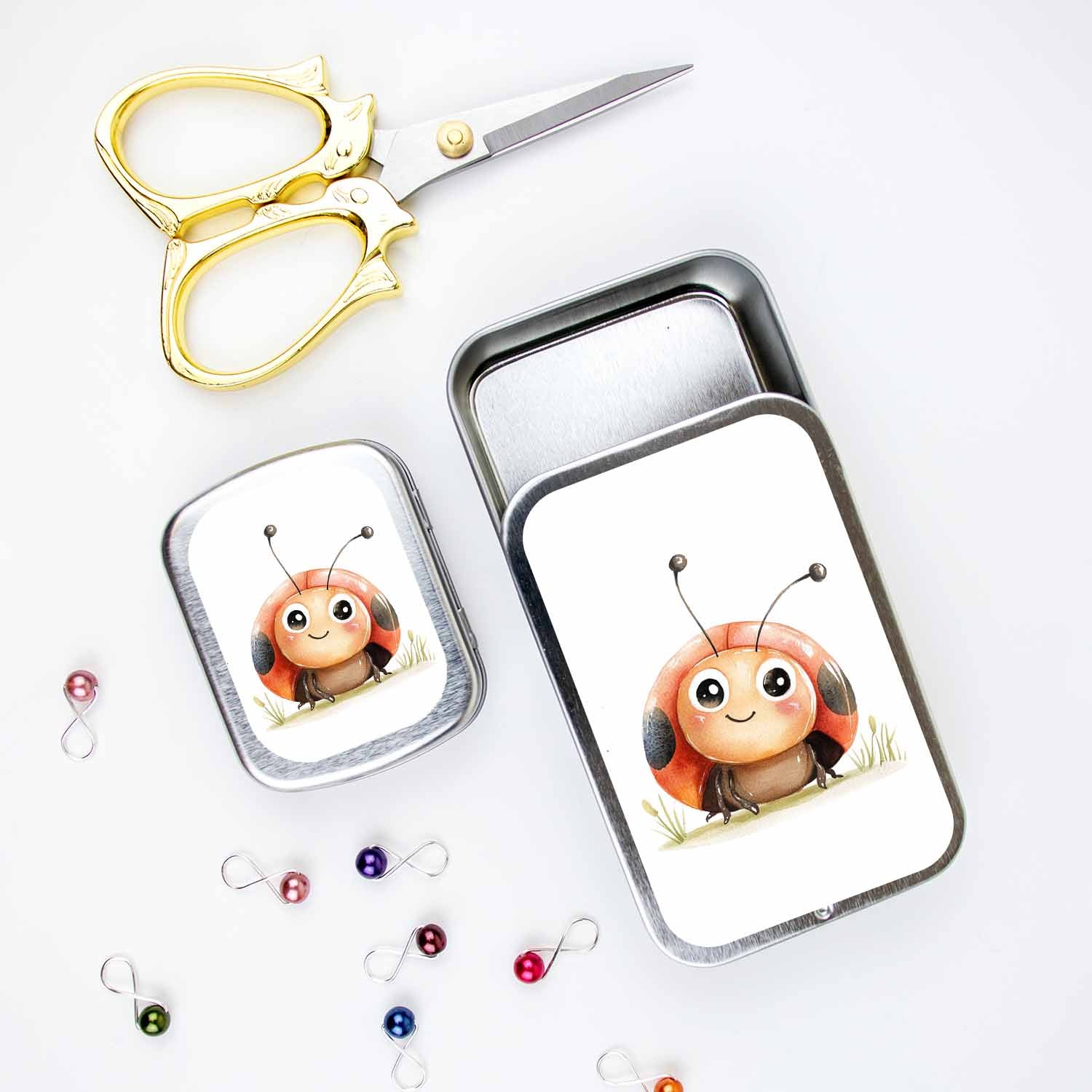 Ladybug Stitch Marker Tin