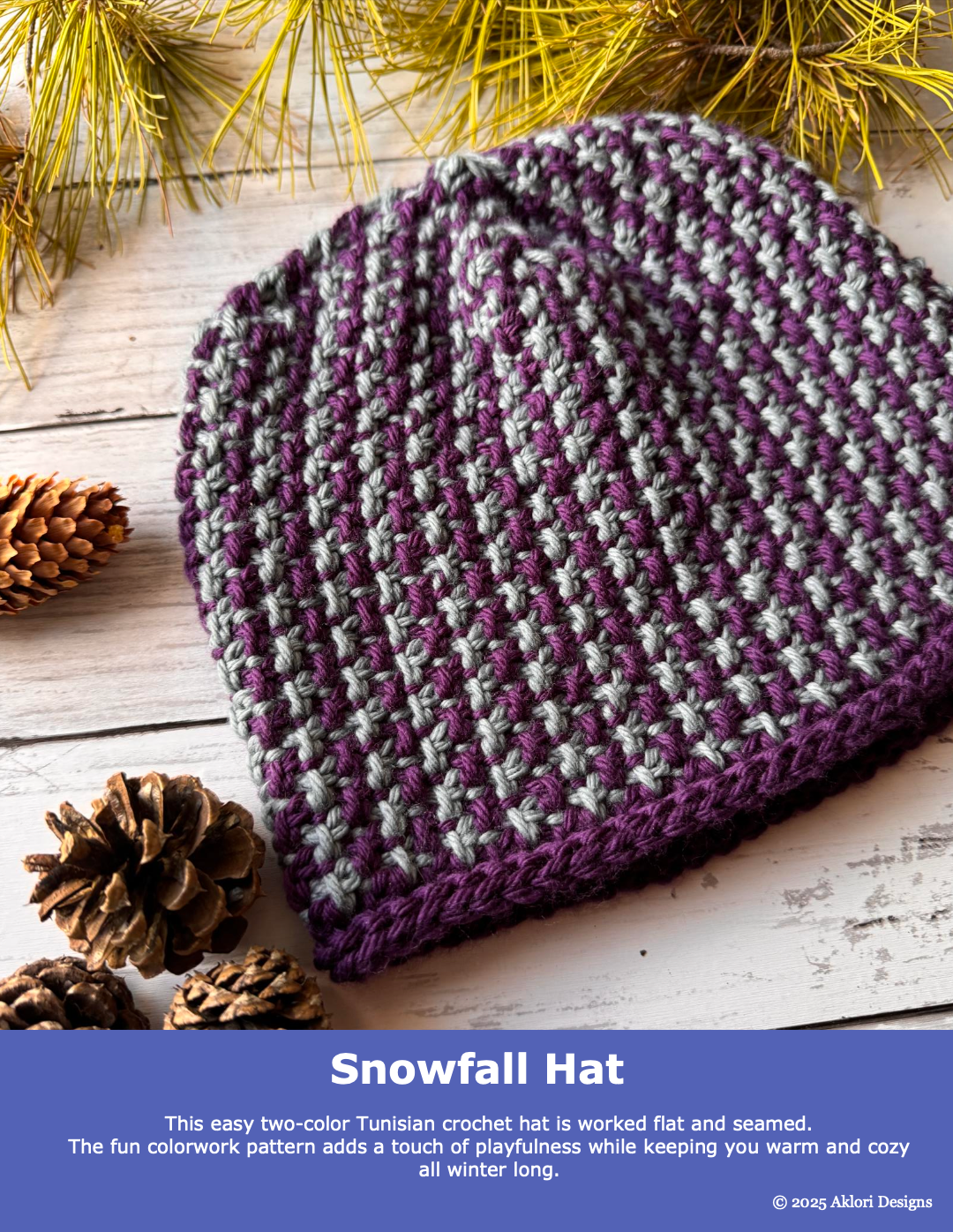 Snowfall Tunisian Crochet Hat PDF Download Pattern by Aklori