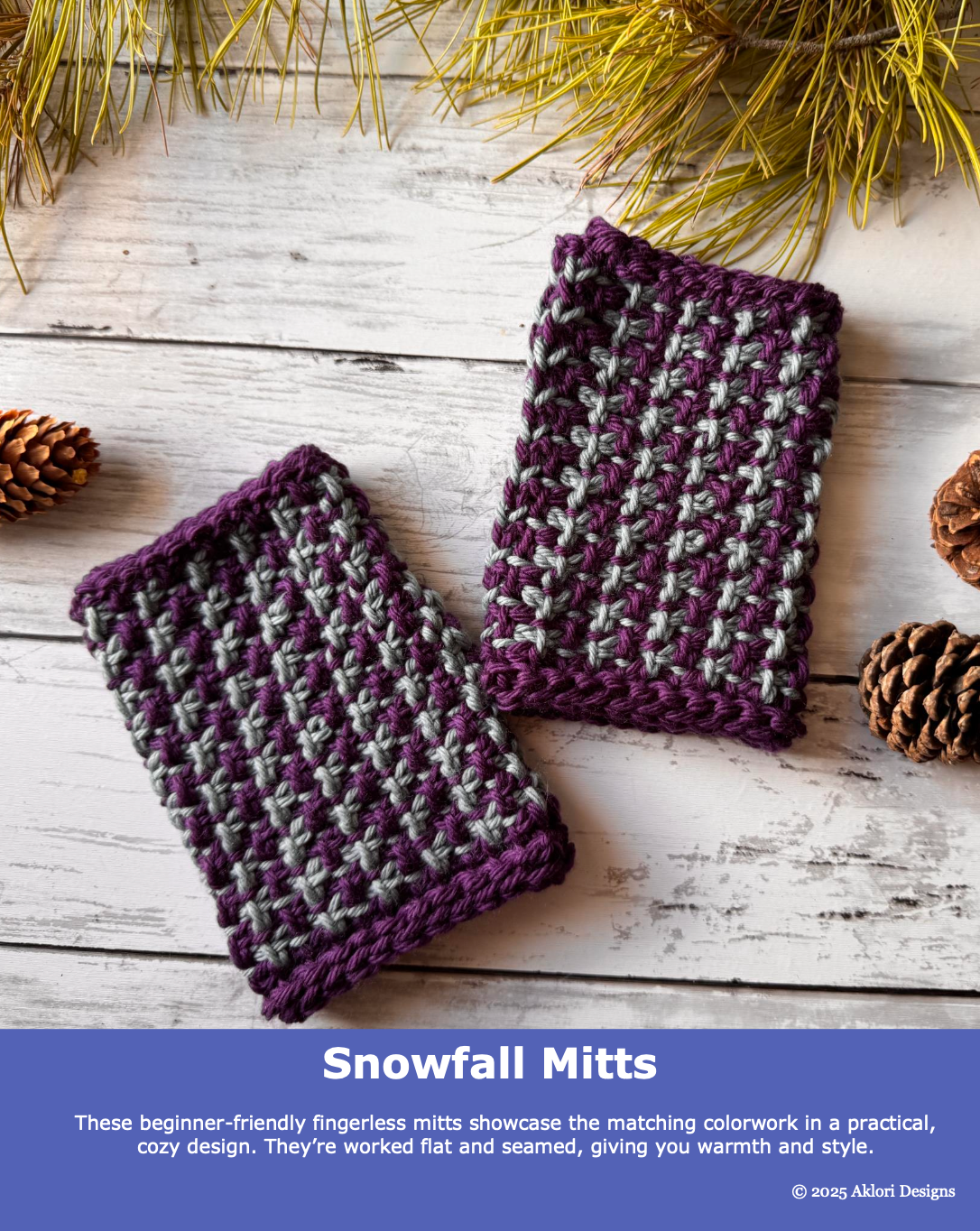 Snowfall Tunisian Crochet Mitts PDF Download Pattern by Aklori