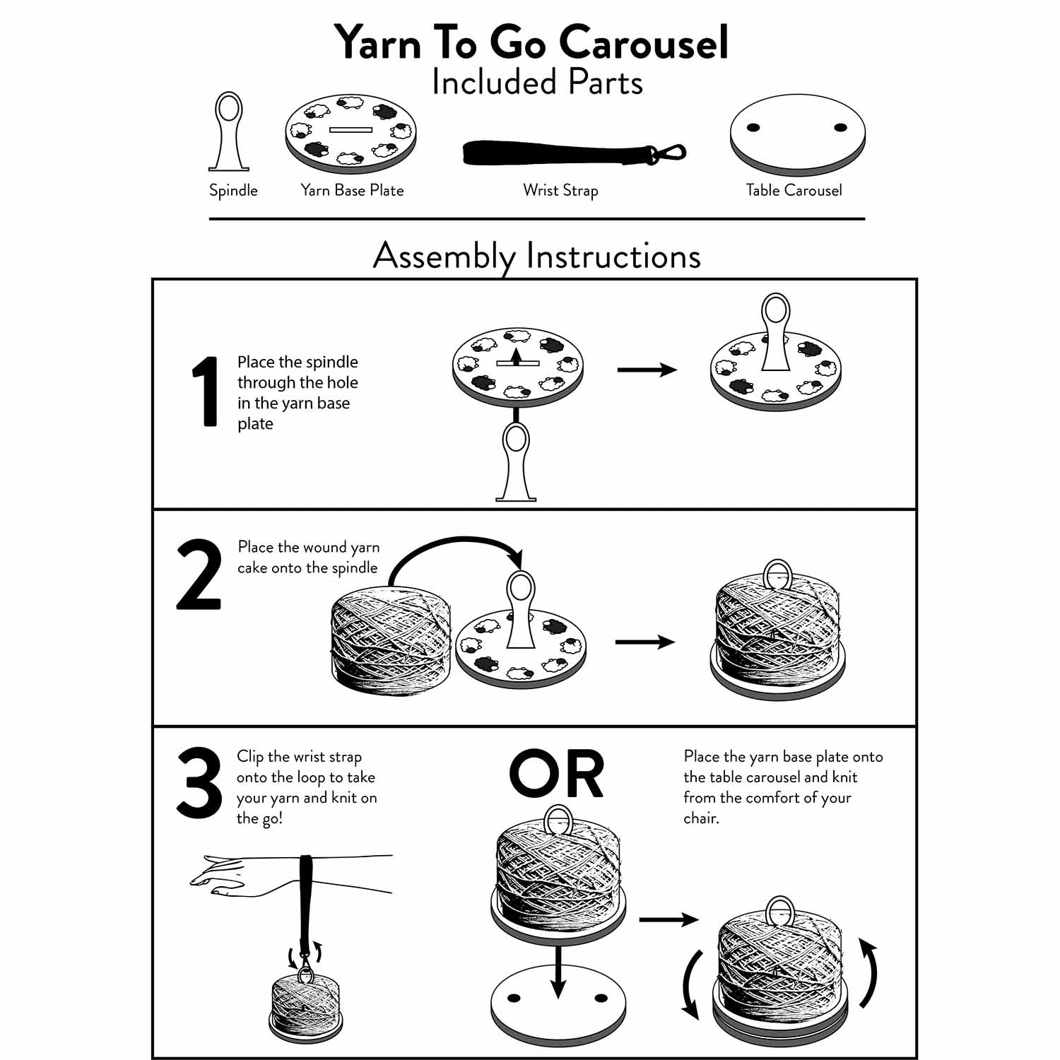 Yarn To Go Carousel - Portable Yarn Butler - Carousel & Wrist strap Bundle