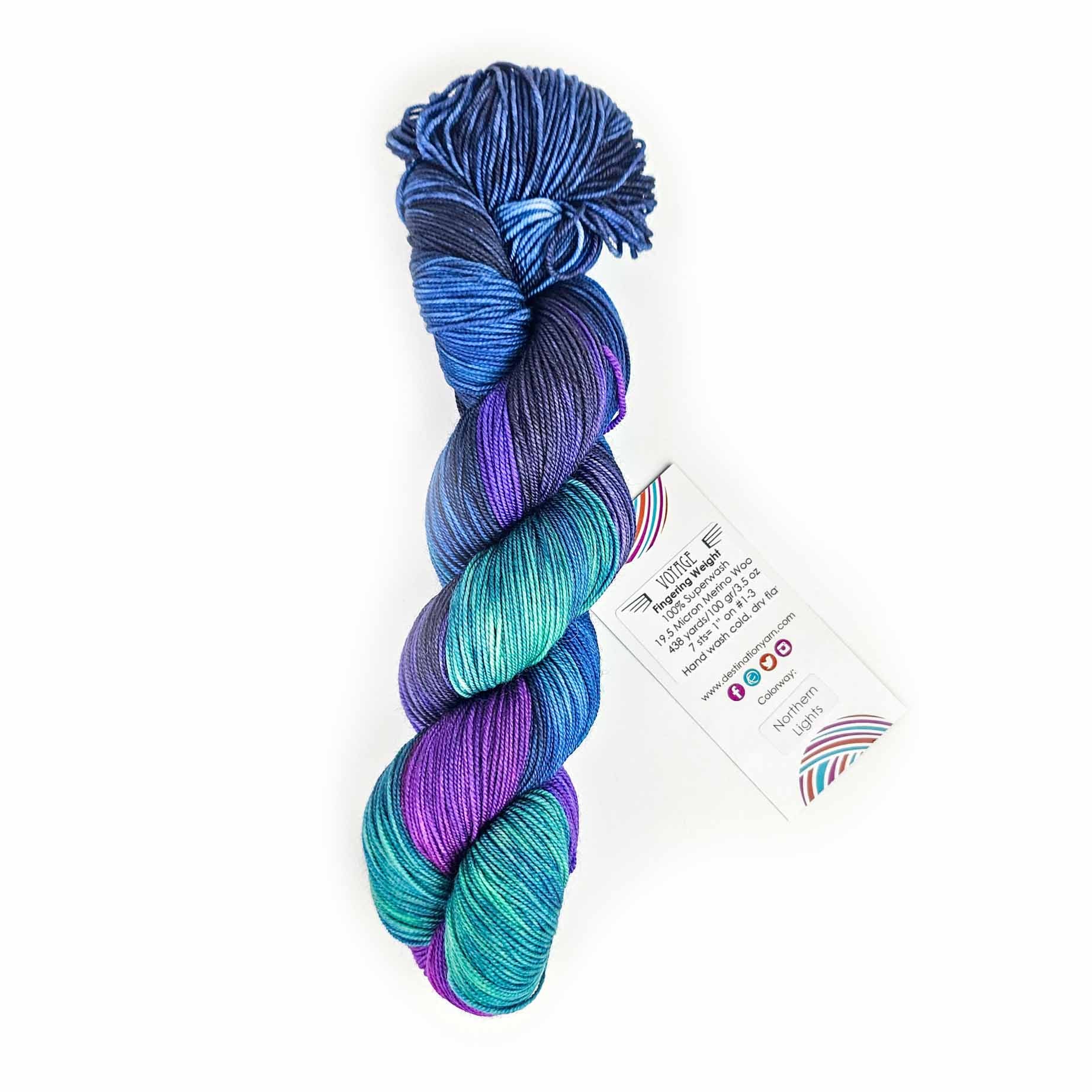 Destination Yarn Voyage Fingering Weight Yarn - "Northern Lights"