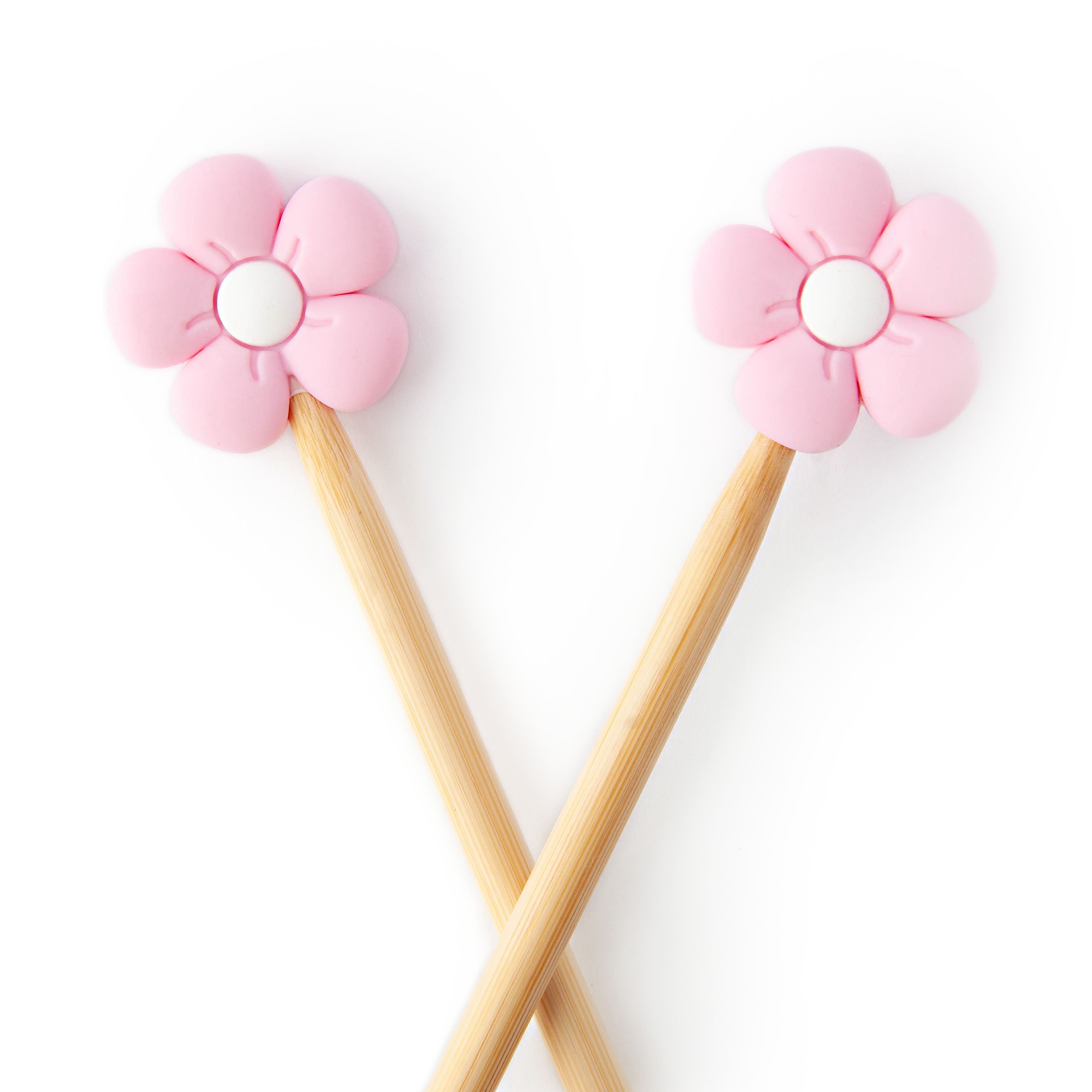 Pink Flower Knitting Needle Point Protectors