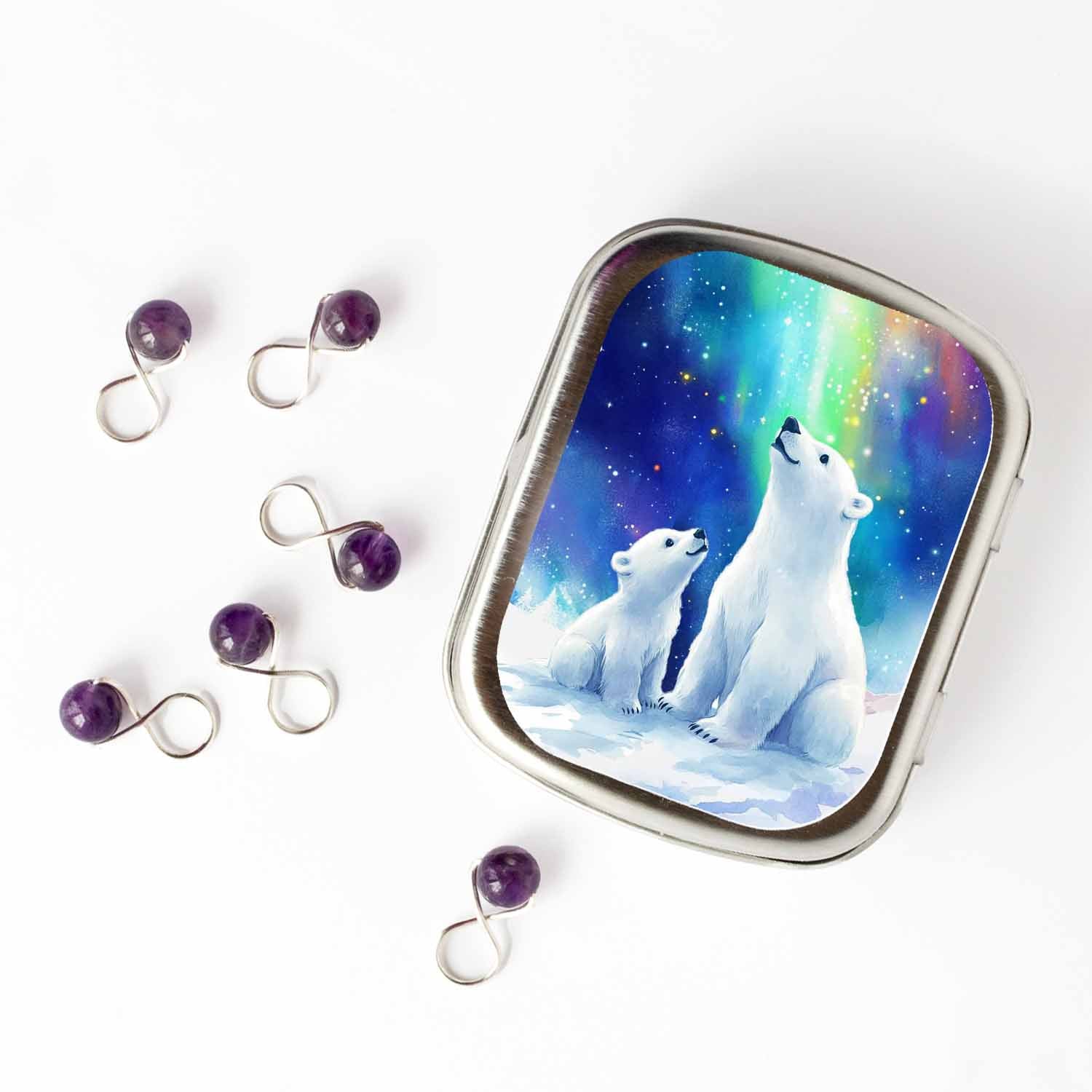 Aurora Polar Bears Stitch Marker Storage Tin