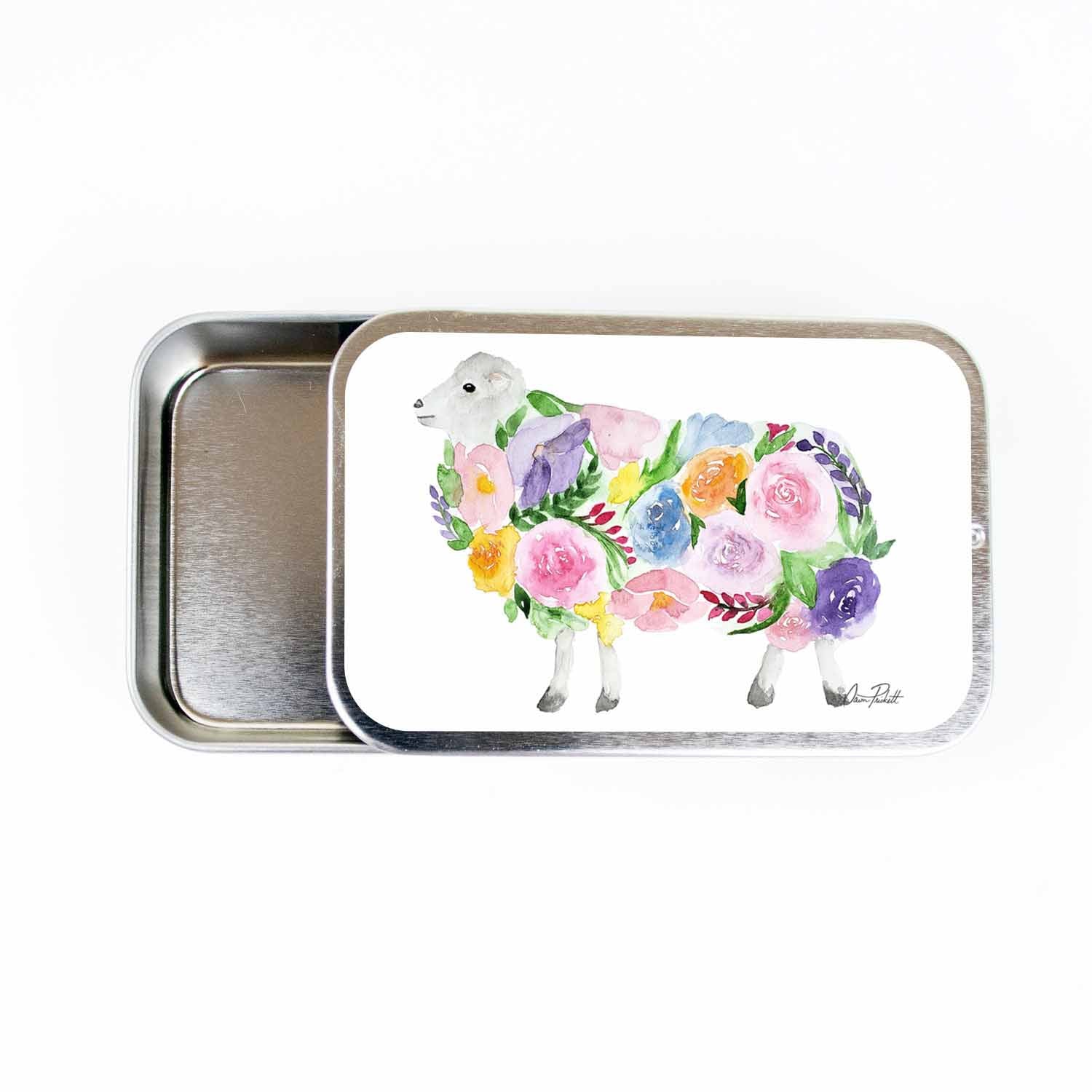 Floral Sheep Stitch Marker Storage Tin