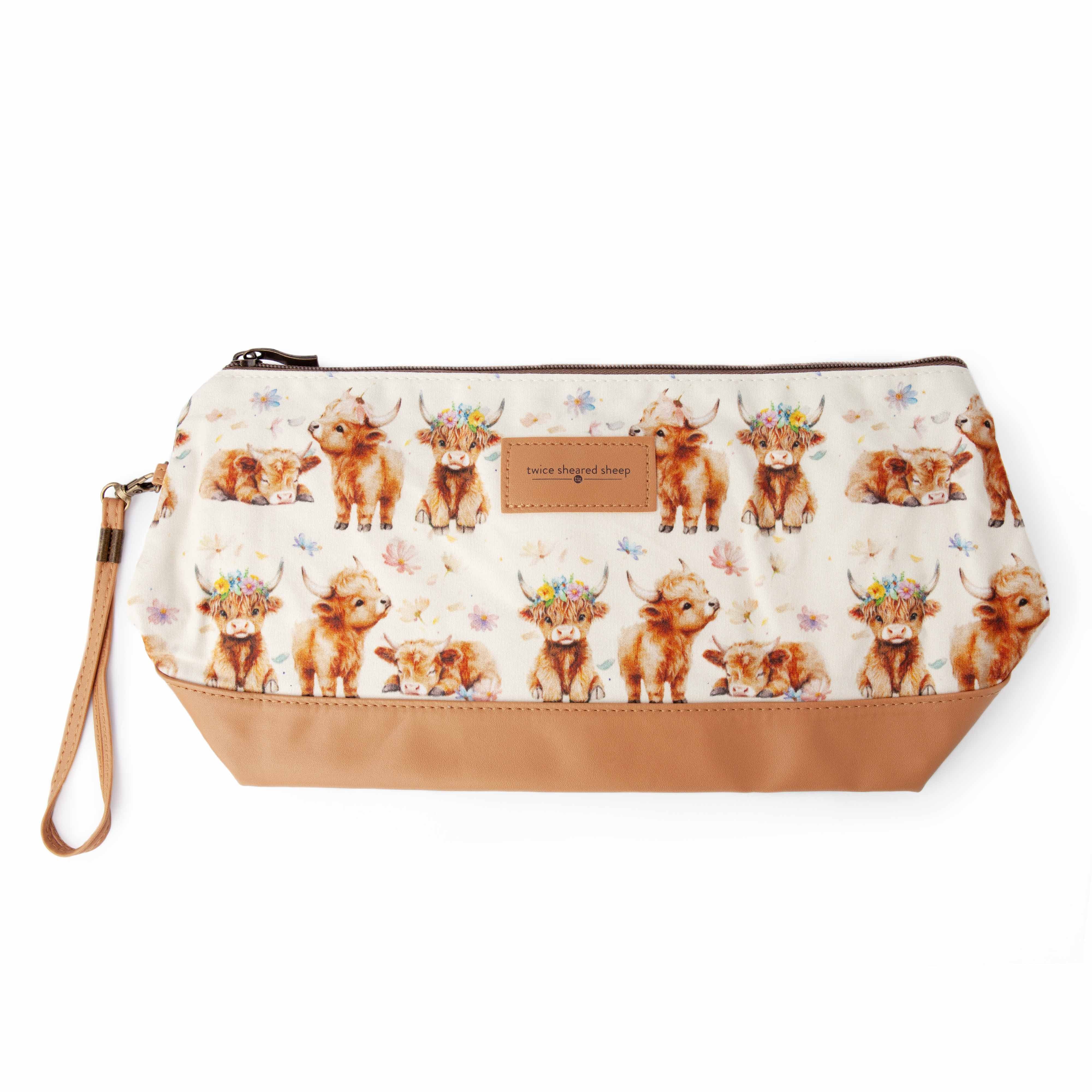 Maisy Highland Cow Trinity Bag – Medium Zippered Knitting Project Bag