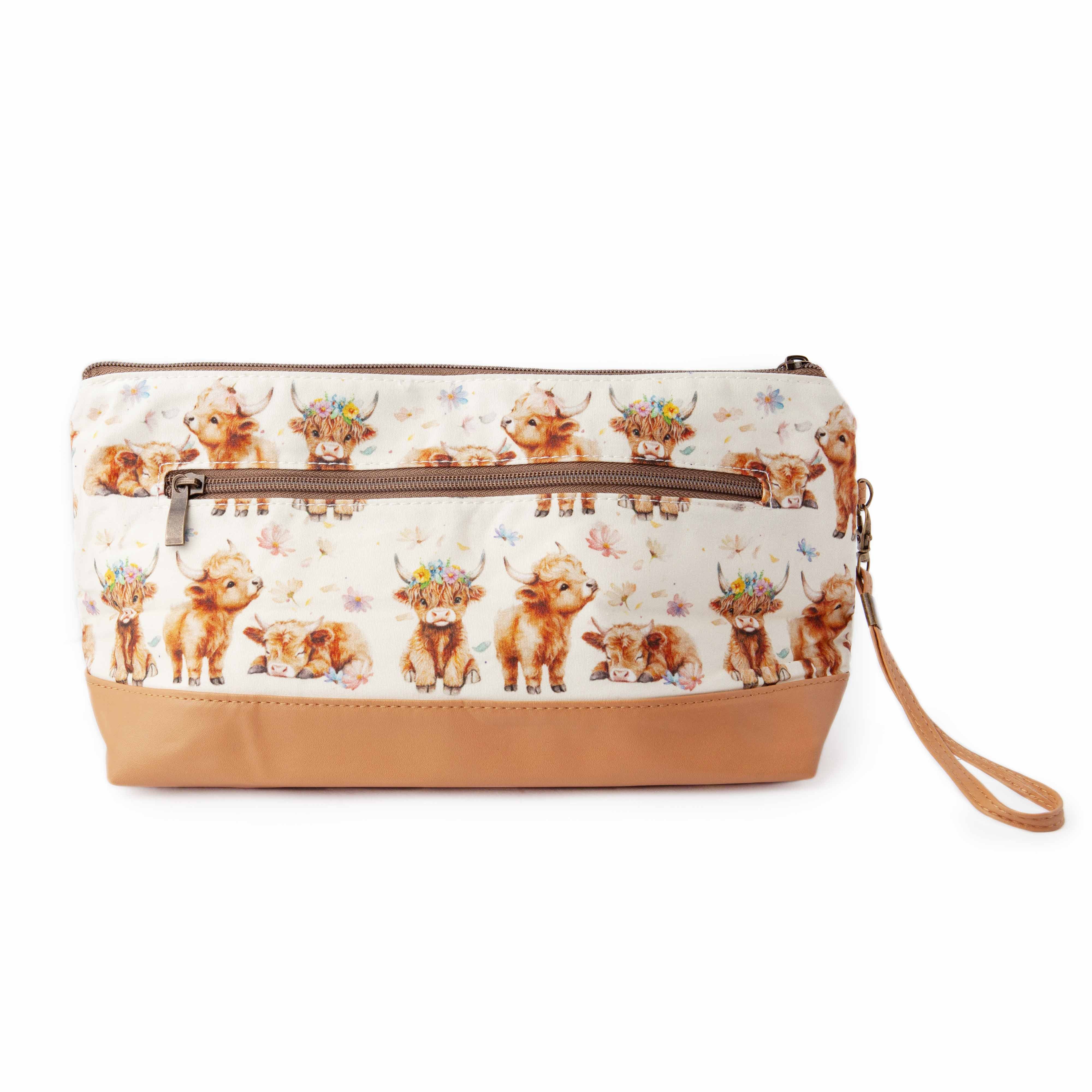 Maisy Highland Cow Trinity Bag – Medium Zippered Knitting Project Bag