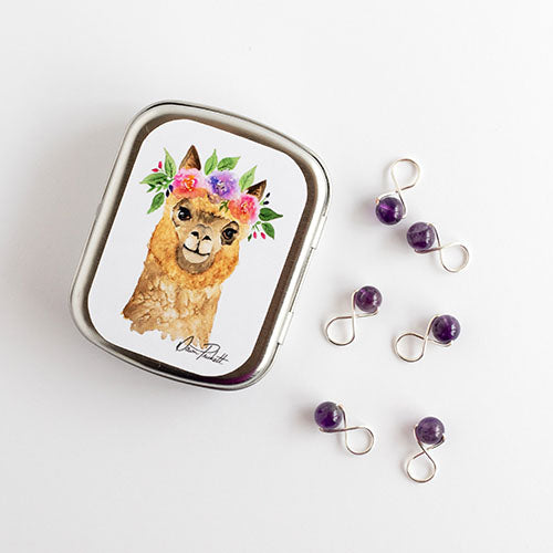 Flower Alpaca Stitch Marker Storage Tin