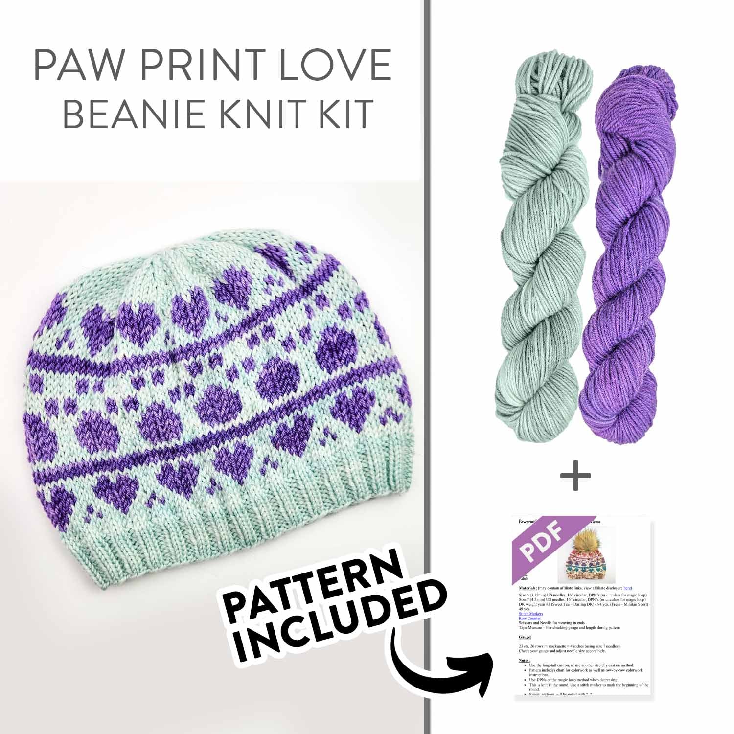 Pawprint Love Beanie Hat Knit Kit