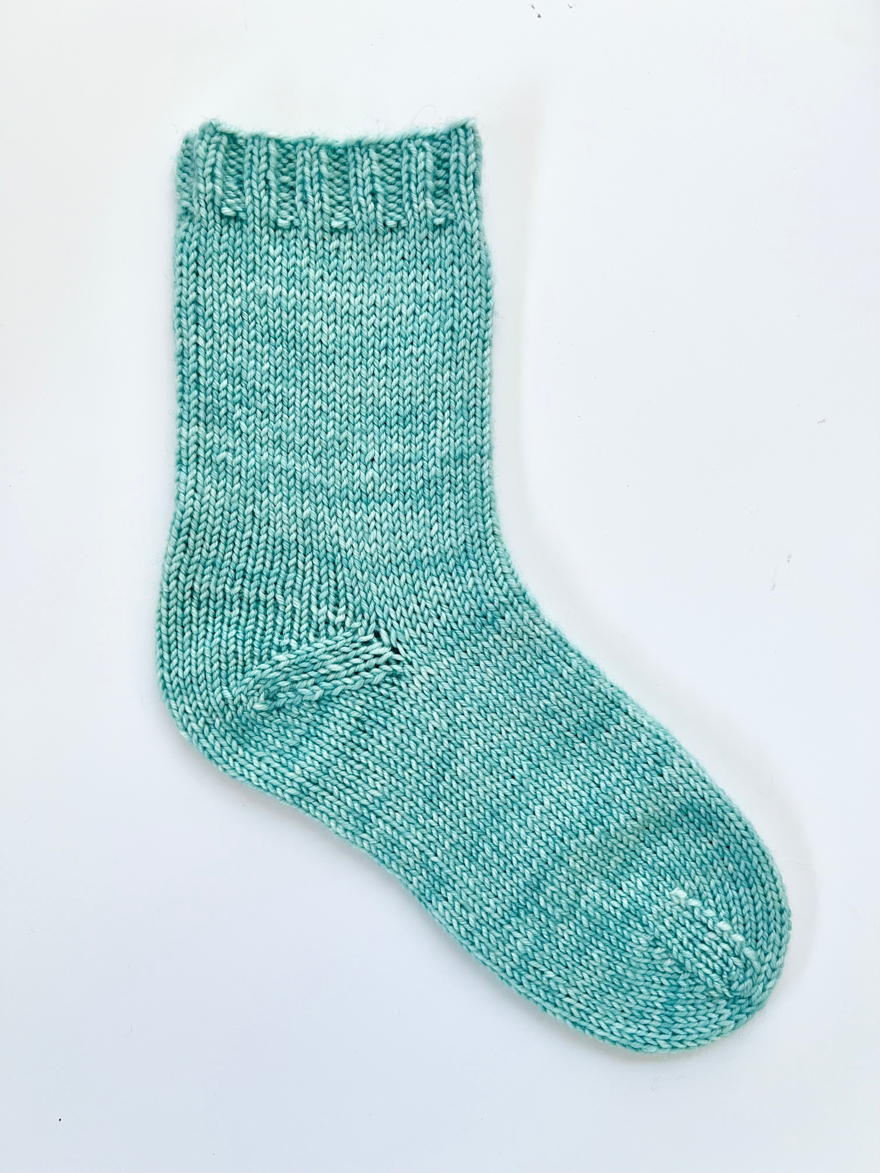 Light teal Base Doodle Top-Down Sock in DK weight yarn