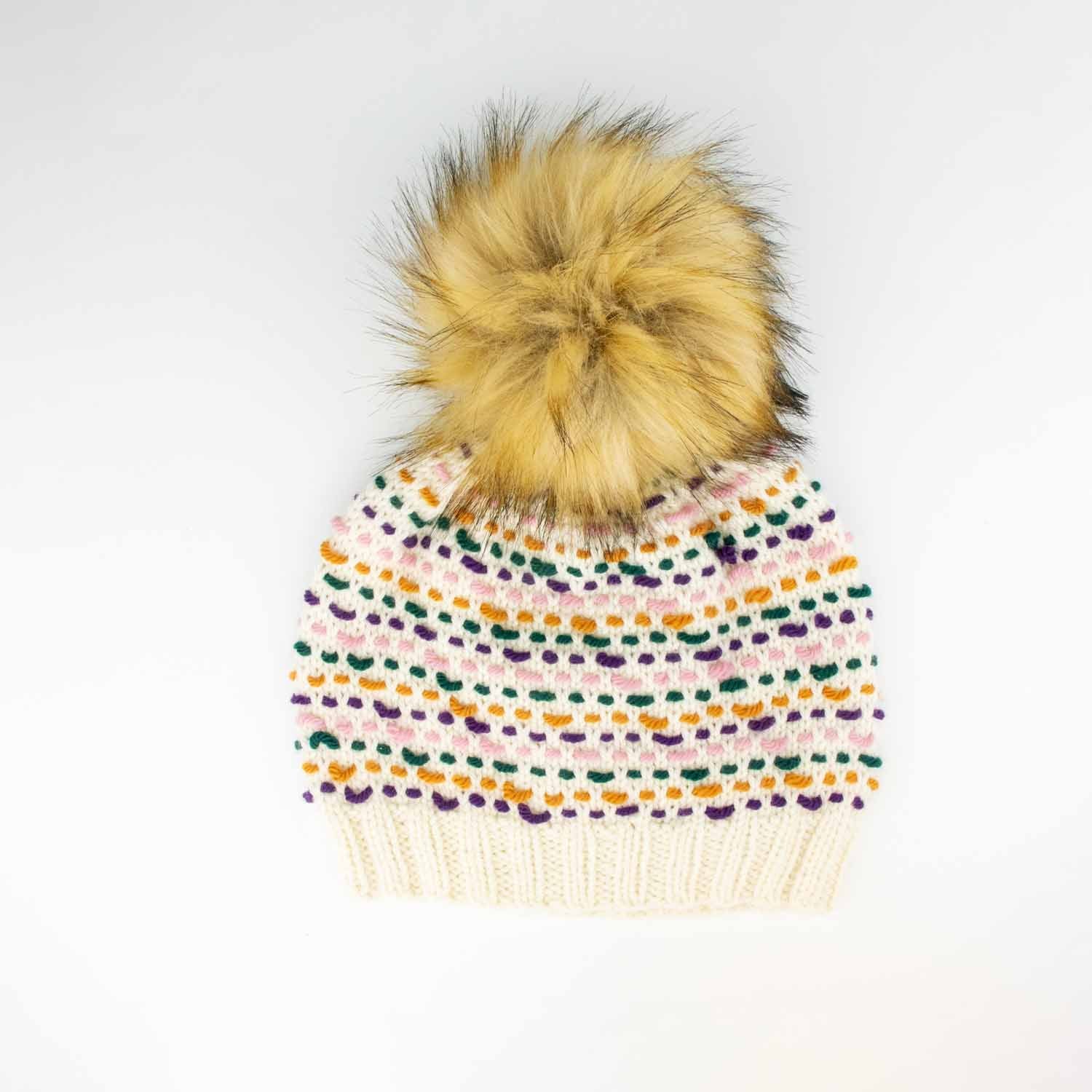 Natural Knitted Faux Fur Pom Hat - Fabulous Furs