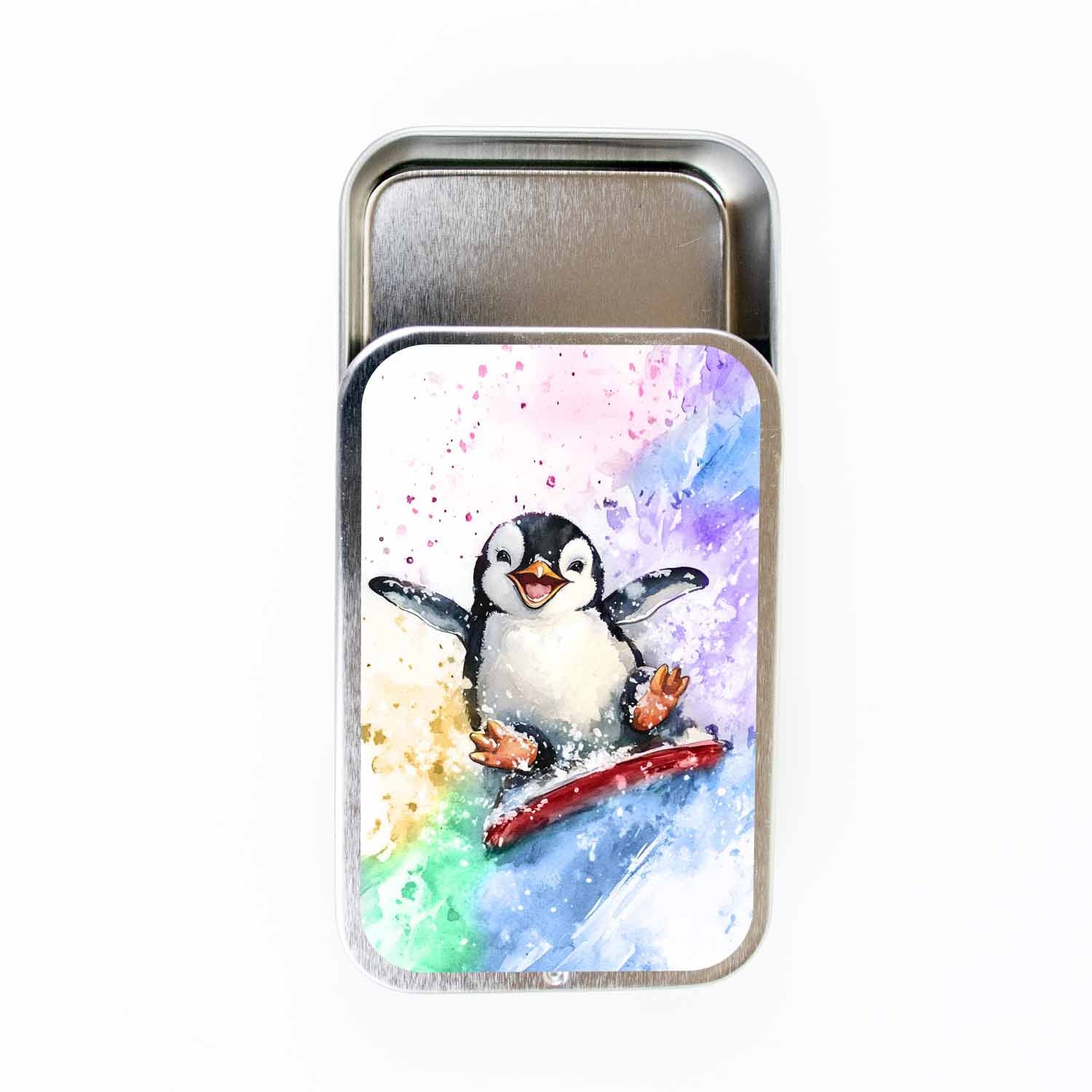 Sledding Penguin Stitch Marker Storage Tin