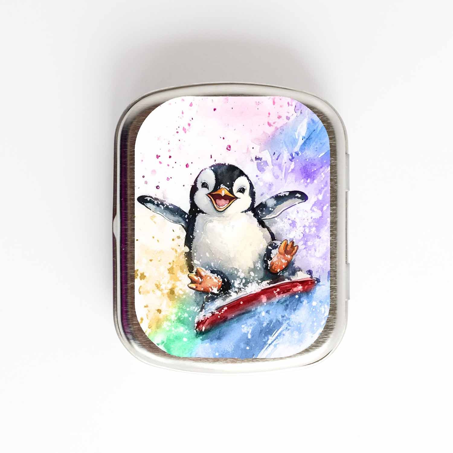 Sledding Penguin Stitch Marker Storage Tin