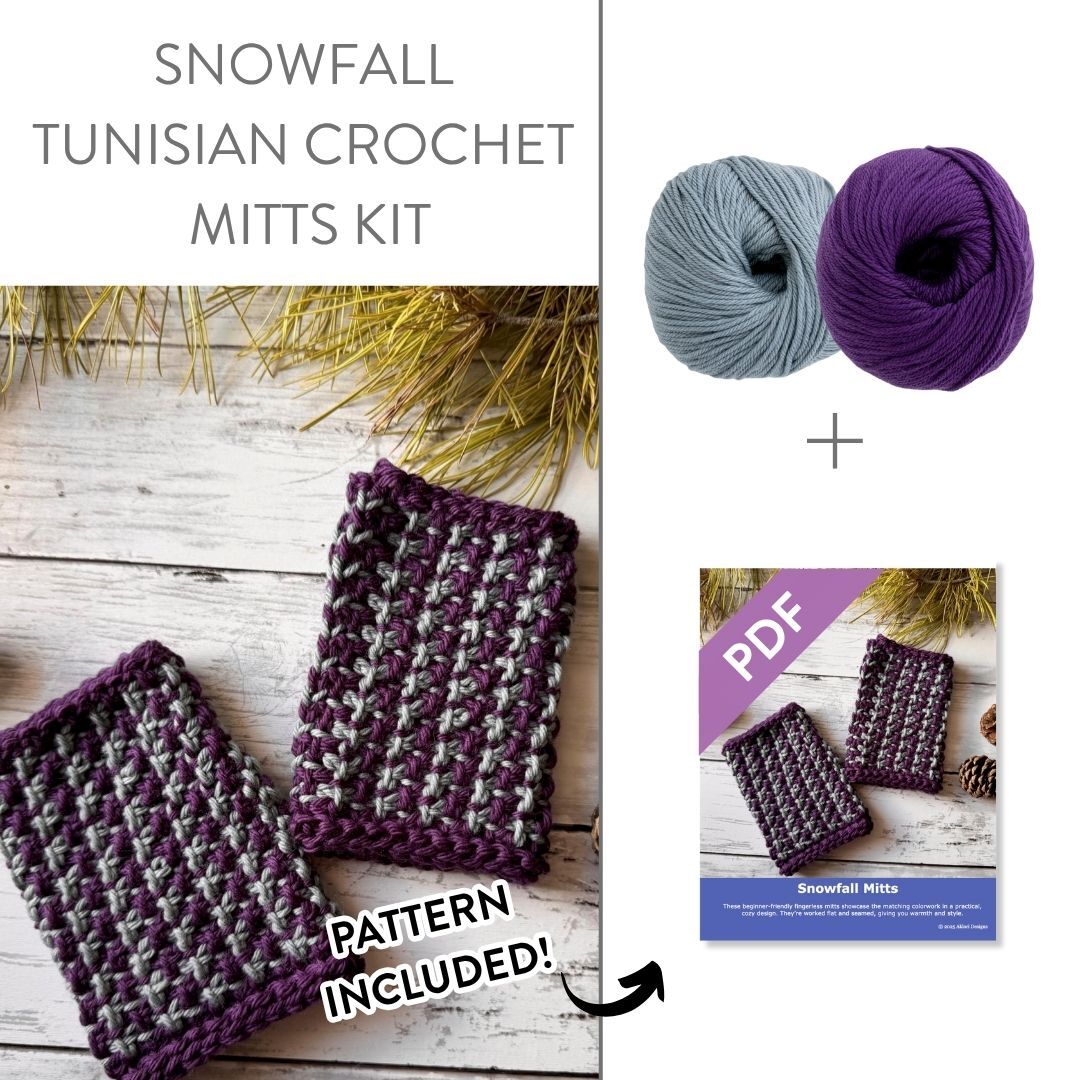 Snowfall Tunisian Crochet Mitts Kit - Twice Sheared Sheep