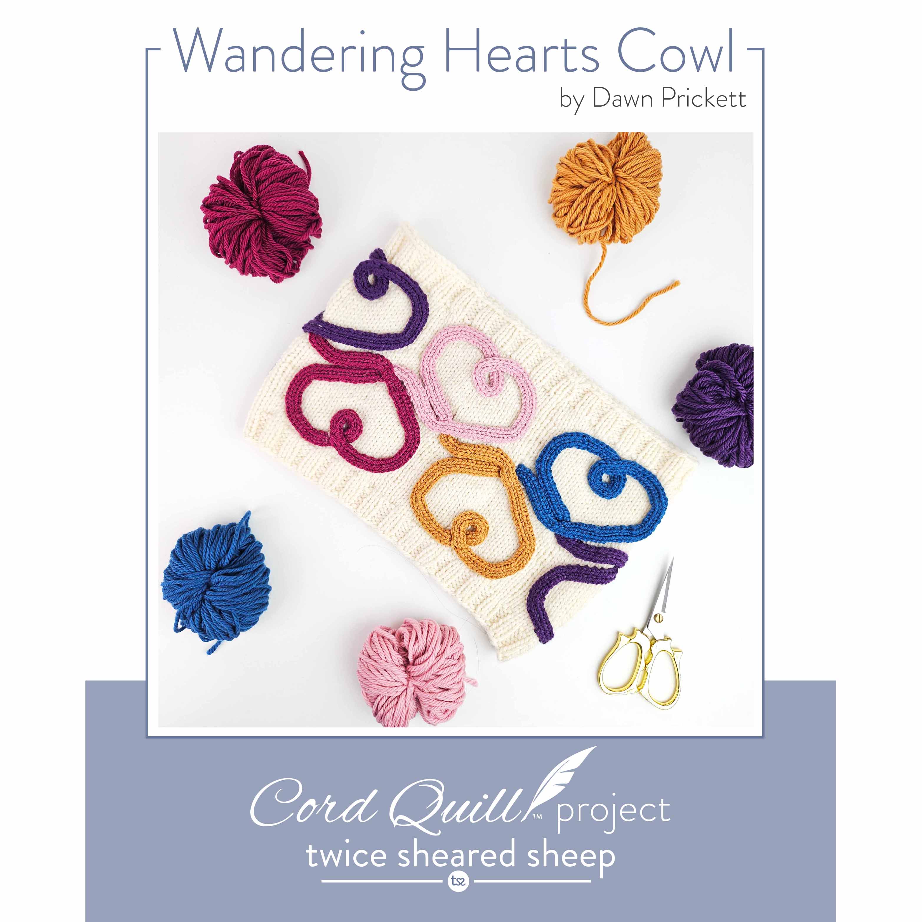 Wandering Hearts Cowl - Cord Quill Free Cable Knitting Pattern PDF