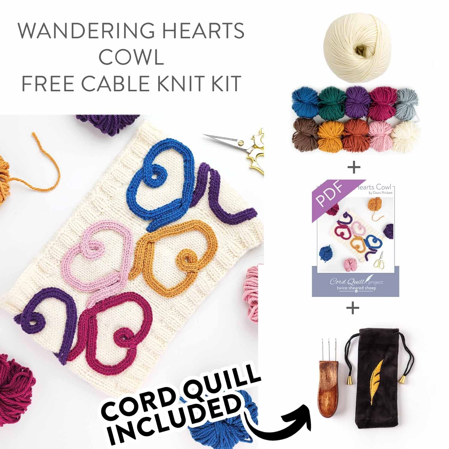 Wandering Hearts Cowl Free Cable Knit Kit